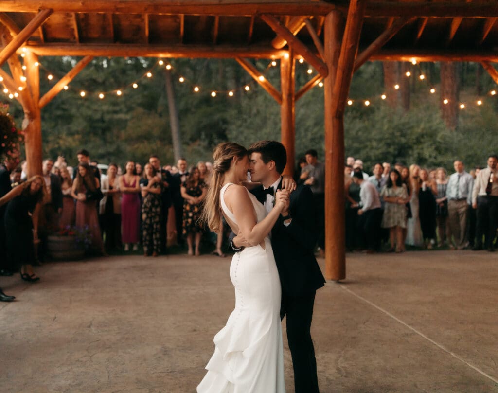 Ambient lighting photo during wedding reception first dance