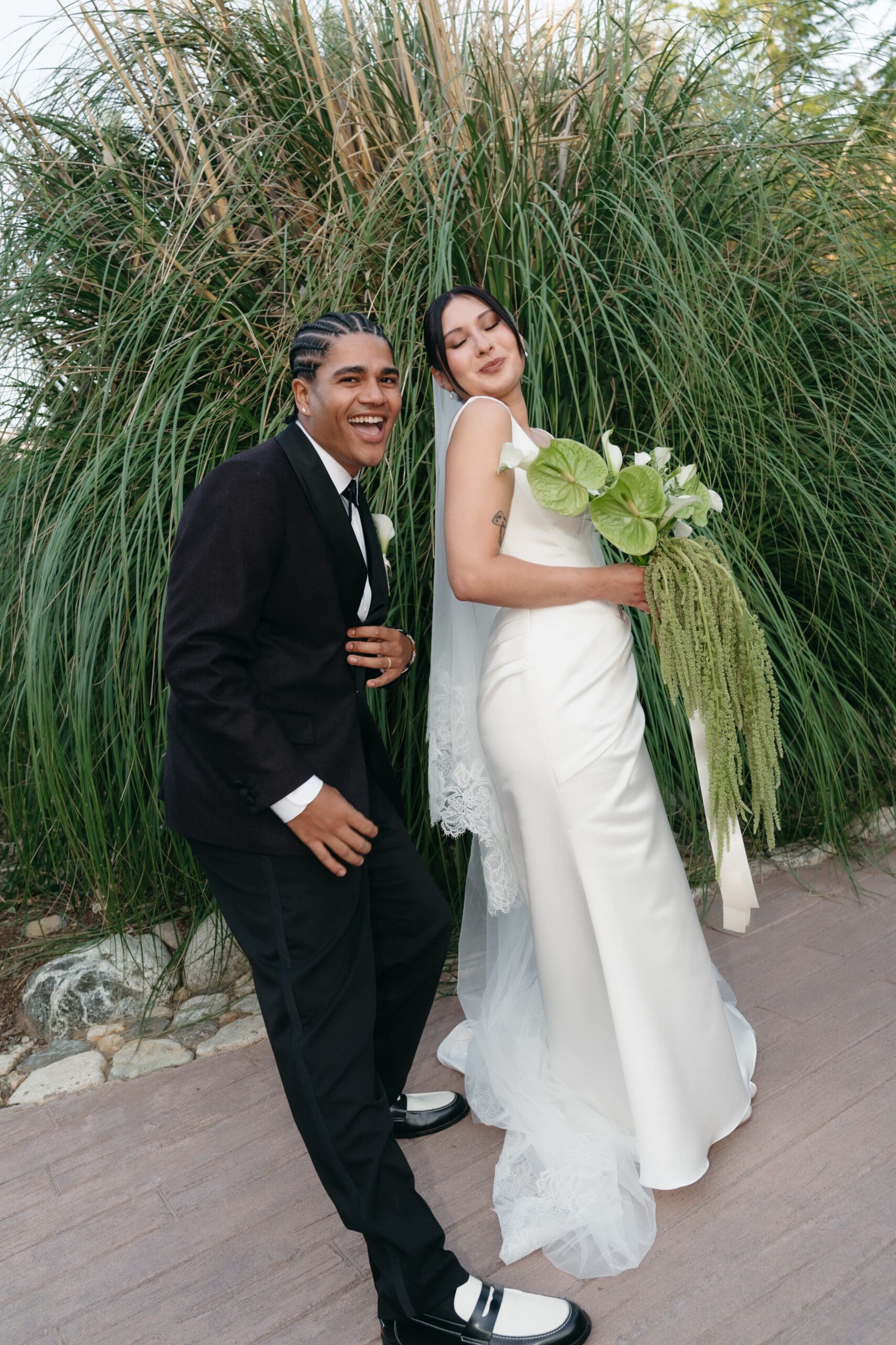 Editorial couples wedding dress and suit